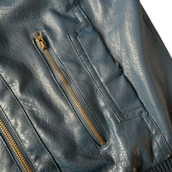 Moto Style Blue Faux Leather Jacket, Lined, Small Excellent Condition - Picture 7 of 15